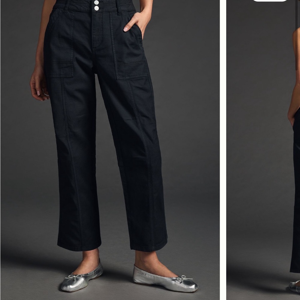 Anthropologie Black Cropped Utility Wide-Leg Pants